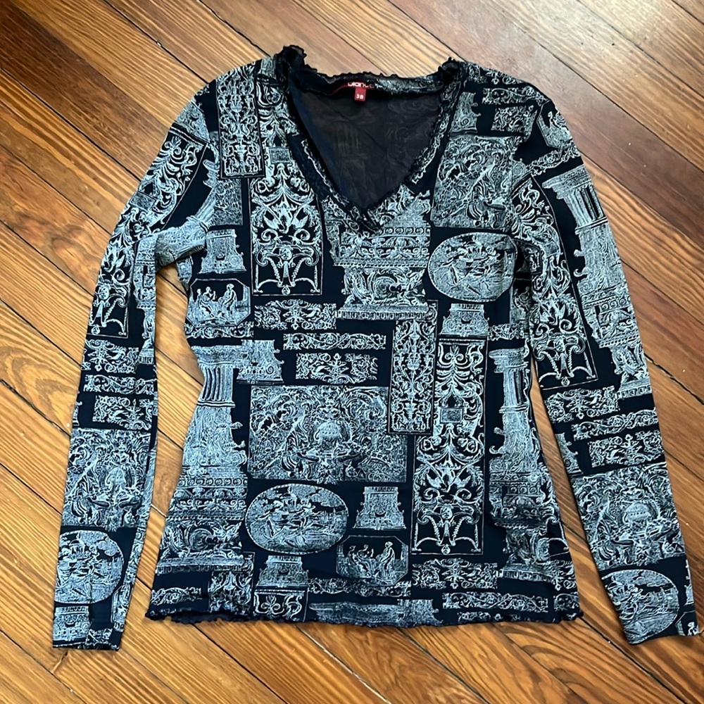 Navy Blue Sheer Graphic Top